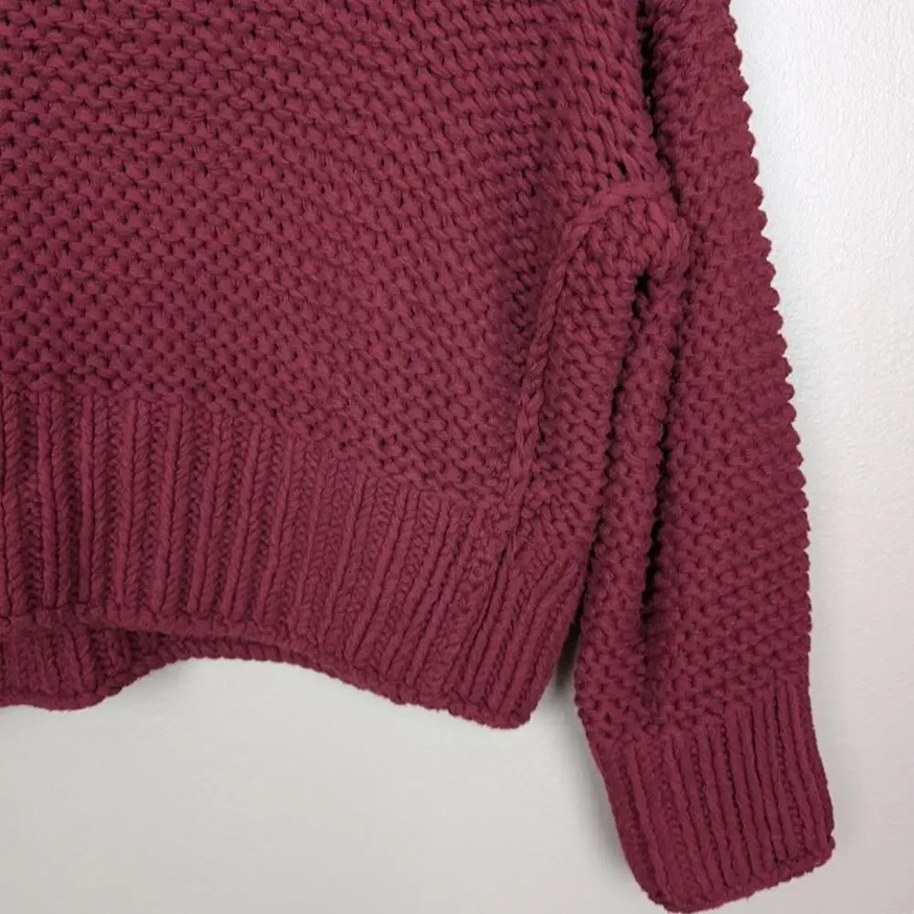 FREE PEOPLE | My Only Sunshine Burgundy Lose Knit Slouchy Sweater Mock Neck